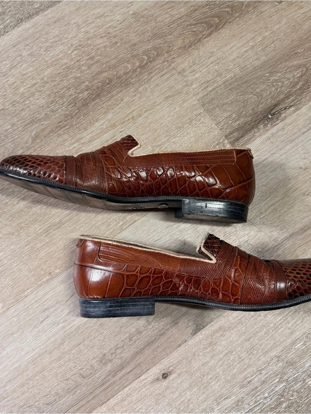 Stacy Adams Cognac Croc-Embossed Leather Slip-On Loafers
